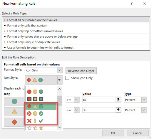 Microsoft Excel Formatting Rules dialog