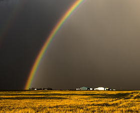 Rainbow in stormy sky